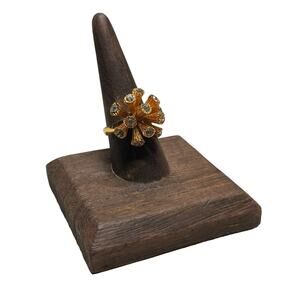 Vtg Galaxy Cluster RHINESTONE Gold Tone Cocktail RING Adjustable Sparkling